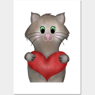 Cat with heart Posters and Art